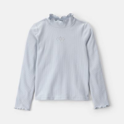 Girls Snowflake Long-Sleeve Mock Neck Top - Grey