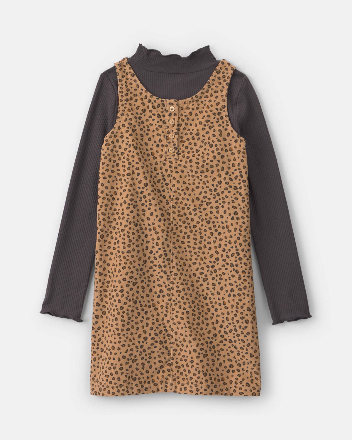 Girls 2-Piece Leopard Corduroy Long-Sleeve Dress Set - Brown/Black - Image 2