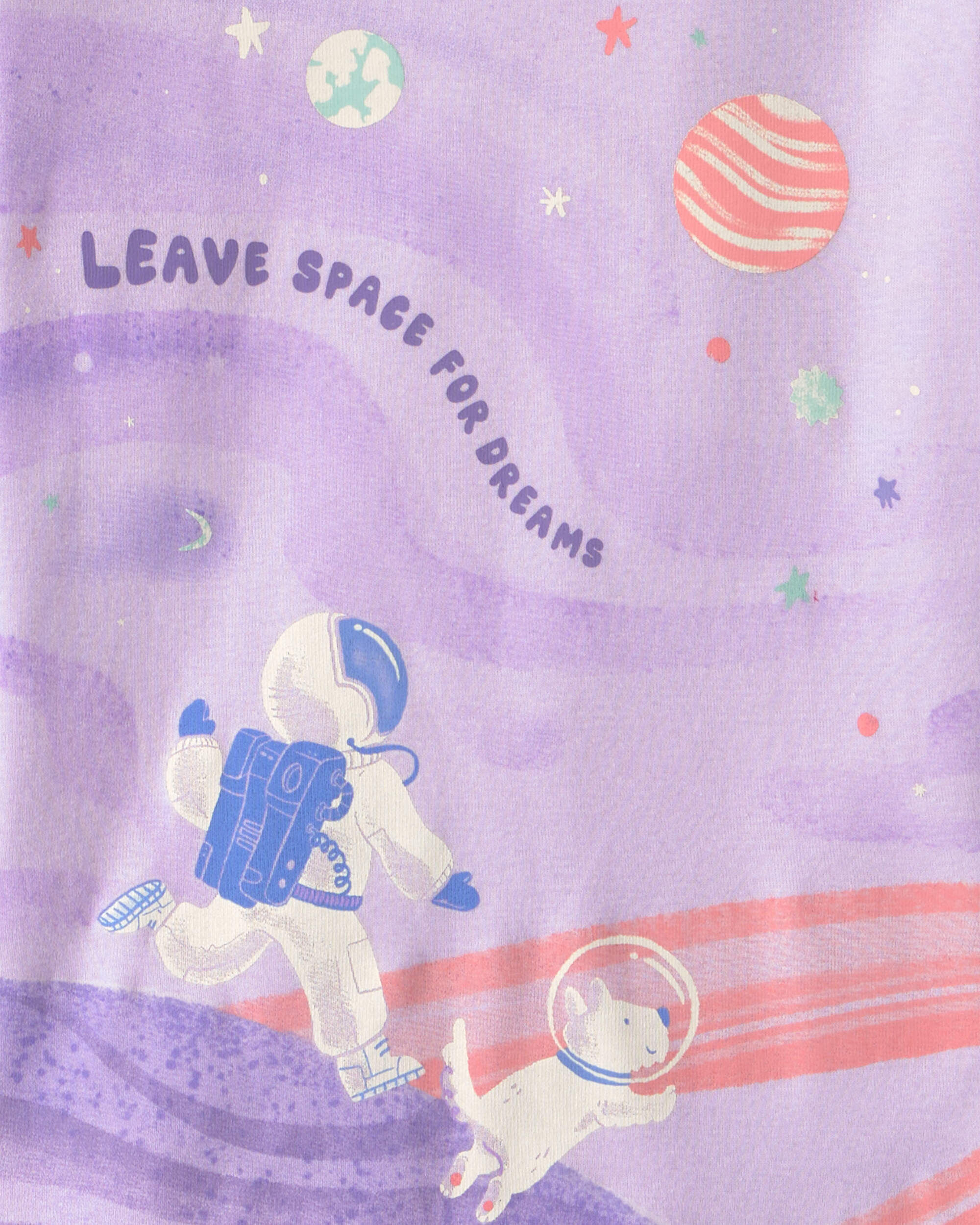 Girls 4-Piece Space Dog Glow in the Dark 100% Cotton Snug Fit Pajama Set - Purple - Image 5