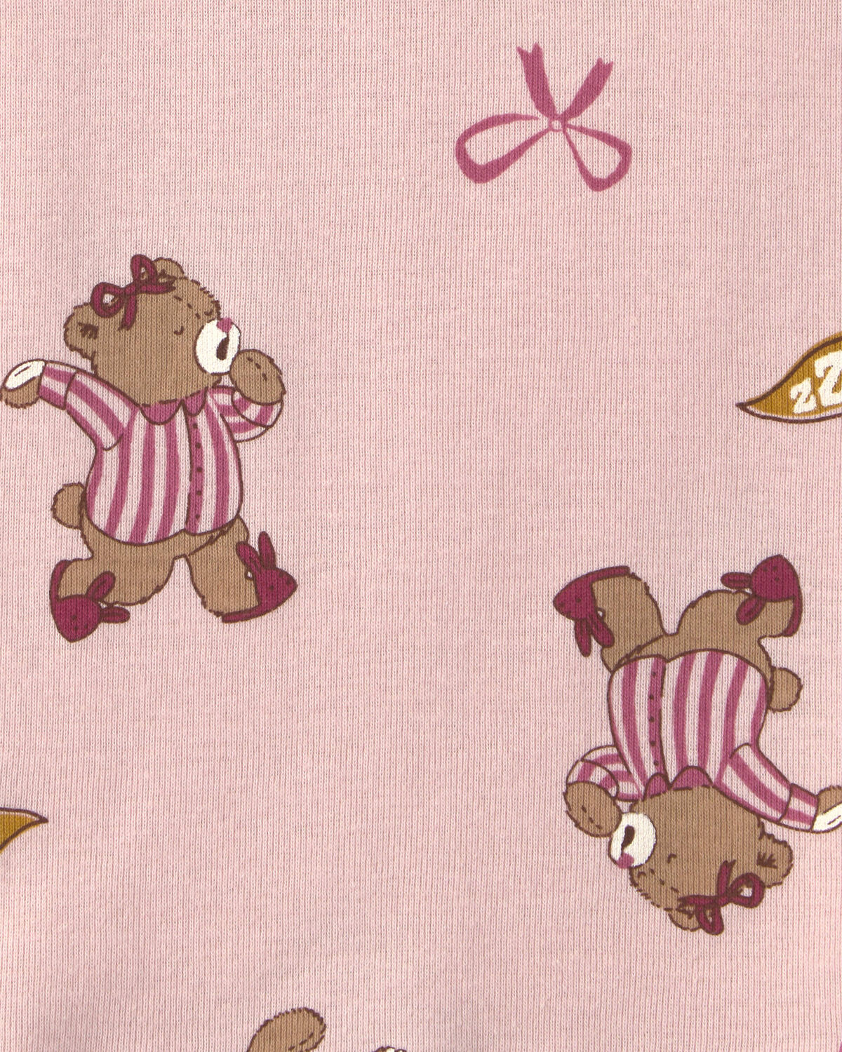 Girls 4-Piece Varsity Bear 100% Cotton Snug Fit Pajama Set - Pink/Cream - Image 2