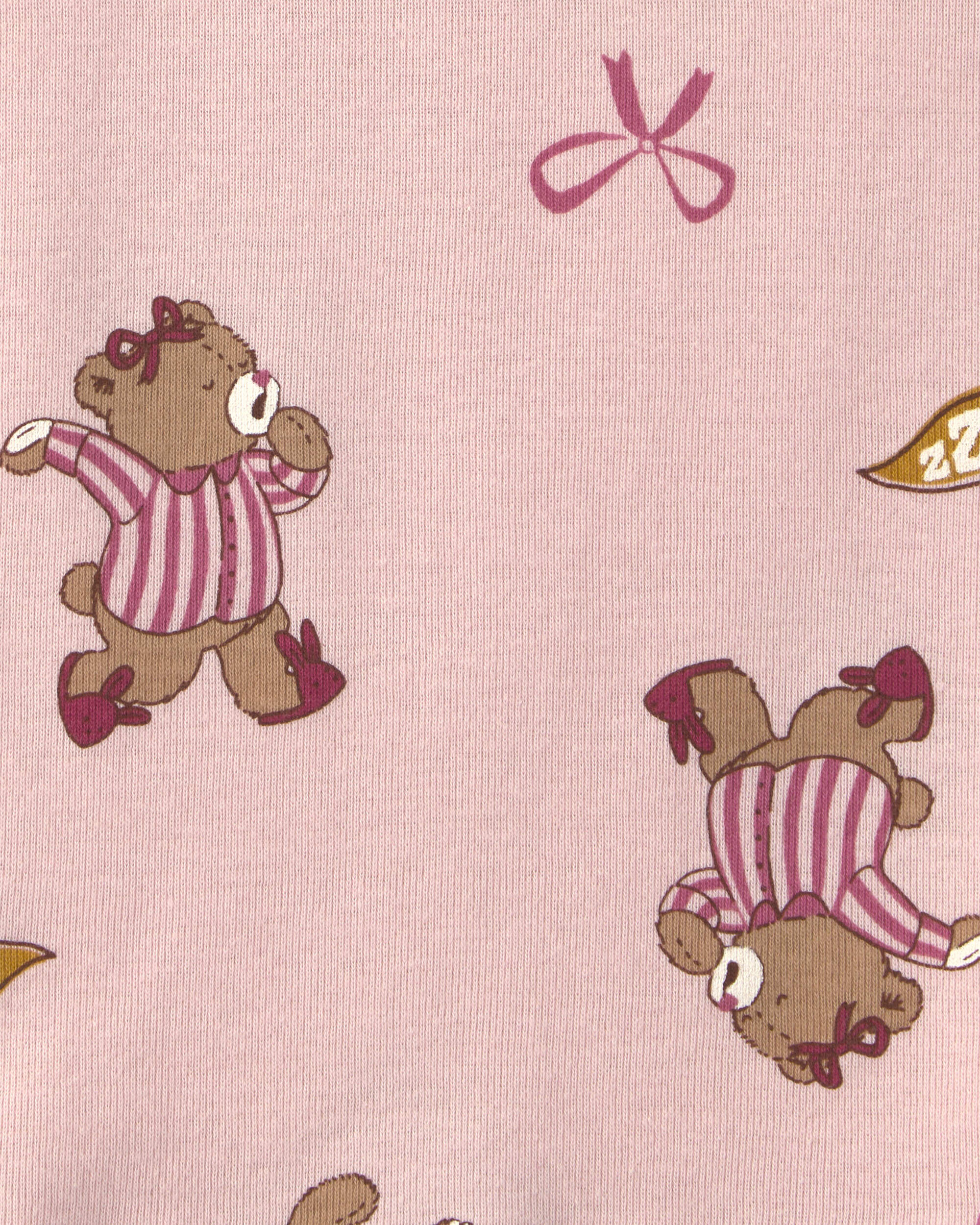 Girls 4-Piece Varsity Bear 100% Cotton Snug Fit Pajama Set - Pink/Cream - Image 6