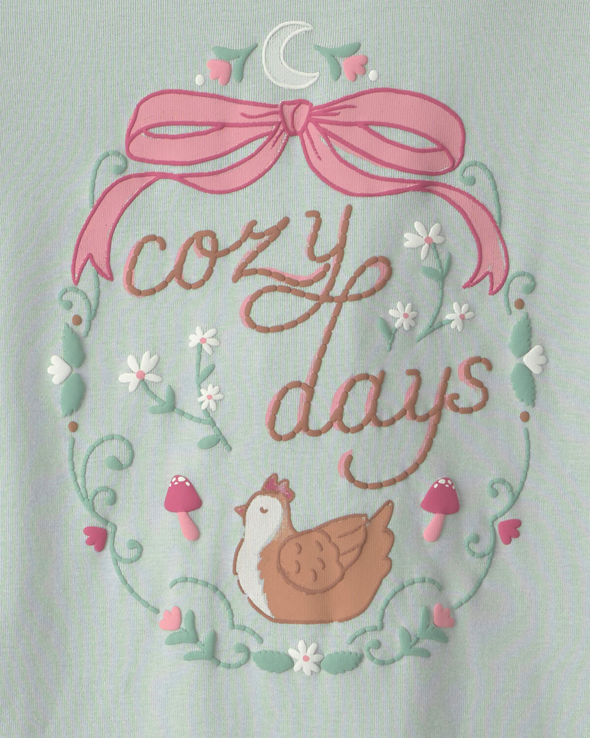 Girls 4-Piece Country Chicken 100% Cotton Snug Fit Pajama Set - Blue/Cream - Image 3