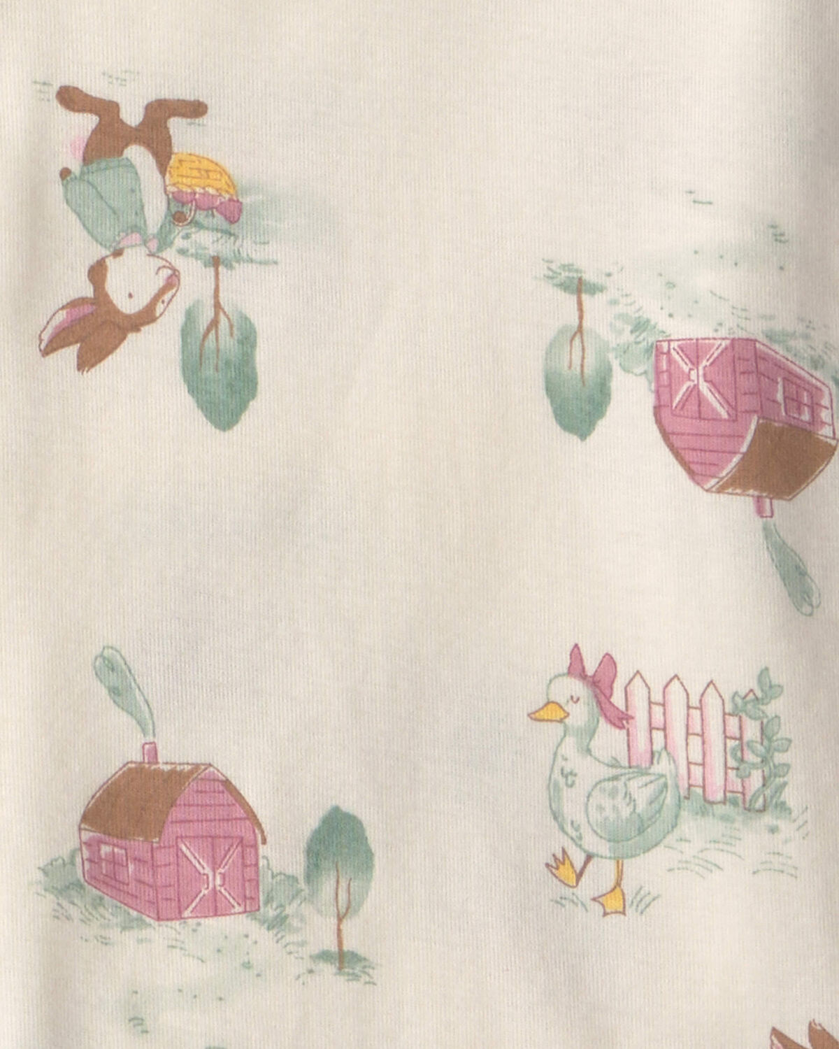 Girls 4-Piece Country Chicken 100% Cotton Snug Fit Pajama Set - Blue/Cream - Image 5