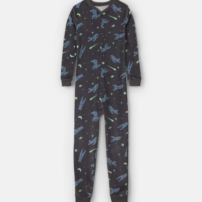 Boys 1-Piece Star Space DreamPlush Snug Fit Pajama - Black