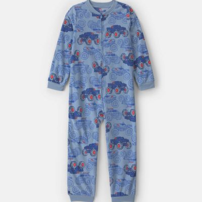 Boys 1-Piece Monster Truck Fleece Loose Fit Pajama - Blue