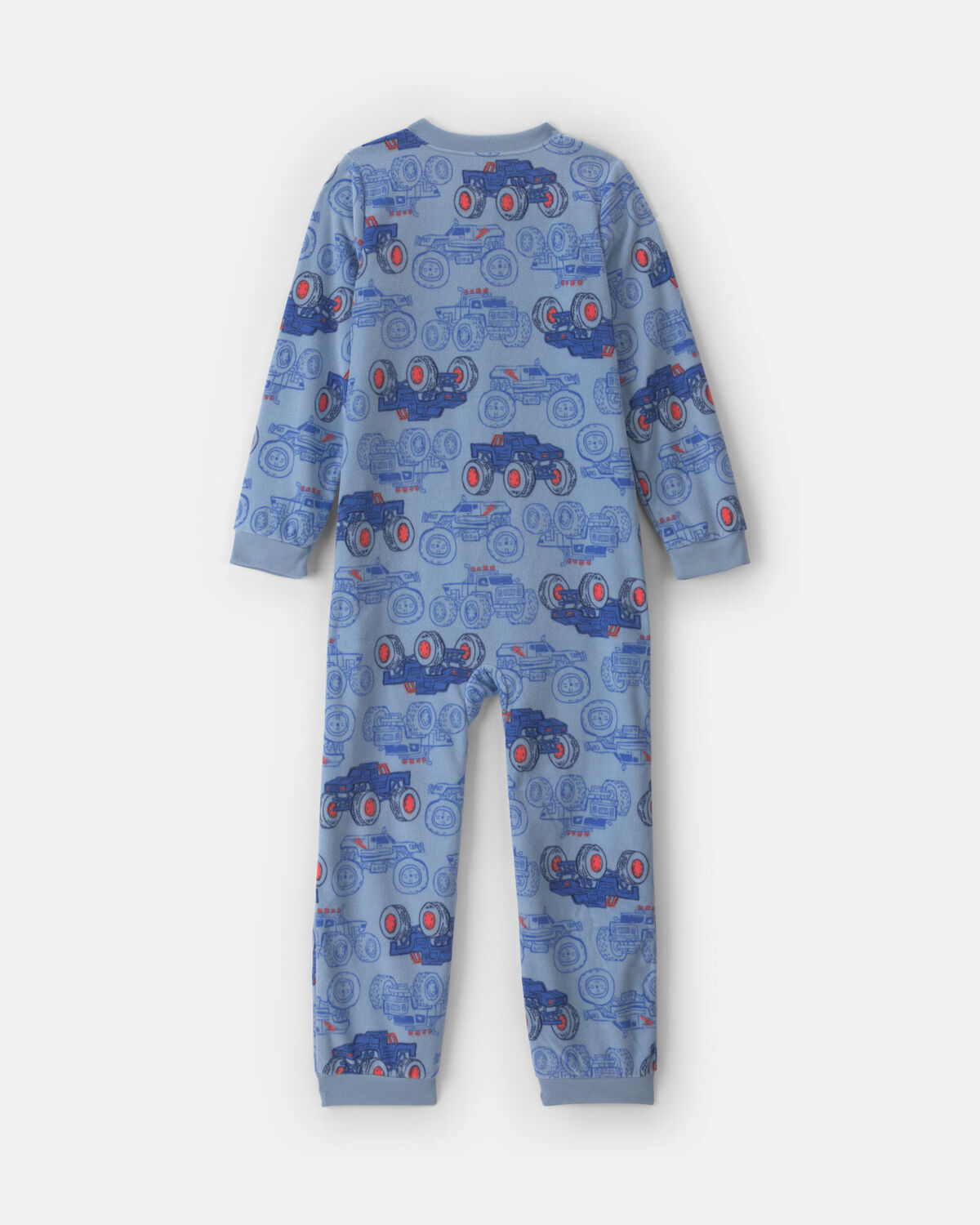 Boys 1-Piece Monster Truck Fleece Loose Fit Pajama - Blue - Image 2