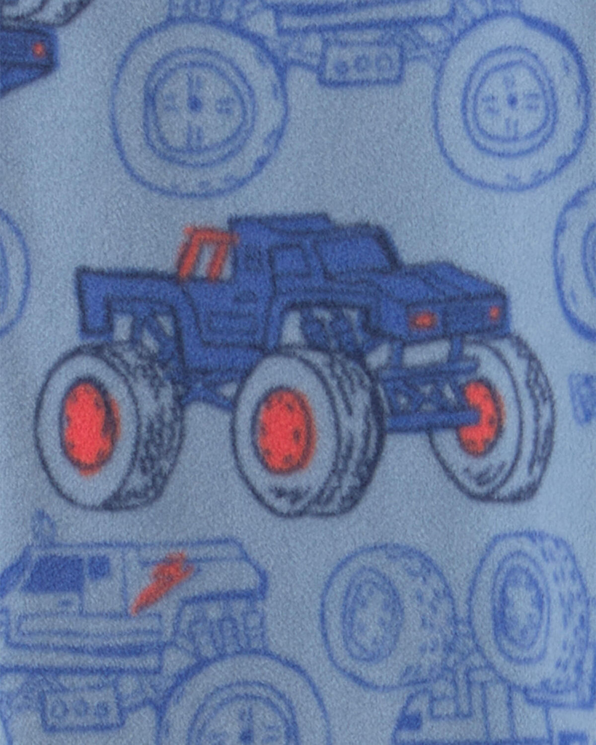 Boys 1-Piece Monster Truck Fleece Loose Fit Pajama - Blue - Image 3