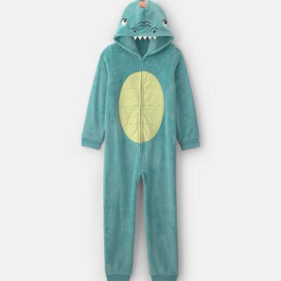 Boys 1-Piece Dinosaur Halloween Fleece Pajama Costume - Green