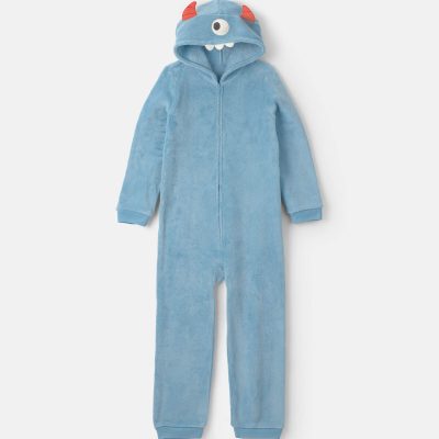 Boys 1-Piece Monster Halloween Fleece Pajama Costume - Blue