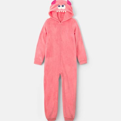 Girls 1-Piece Monster Halloween Fleece Pajama Costume - Coral