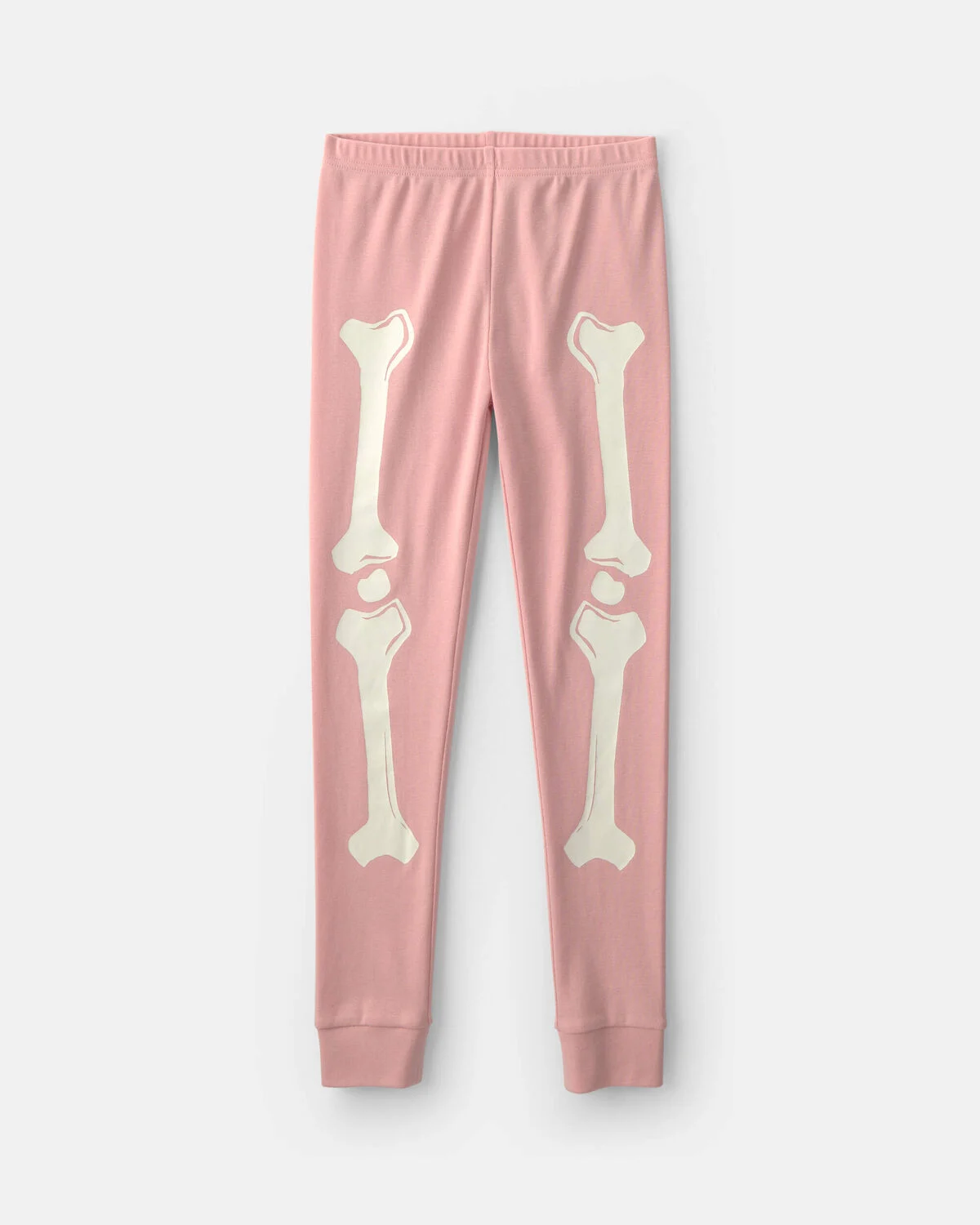 Girls 2-Piece Halloween Glow in the Dark Skeleton 100% Cotton Snug Fit Pajama Set - Pink - Image 3