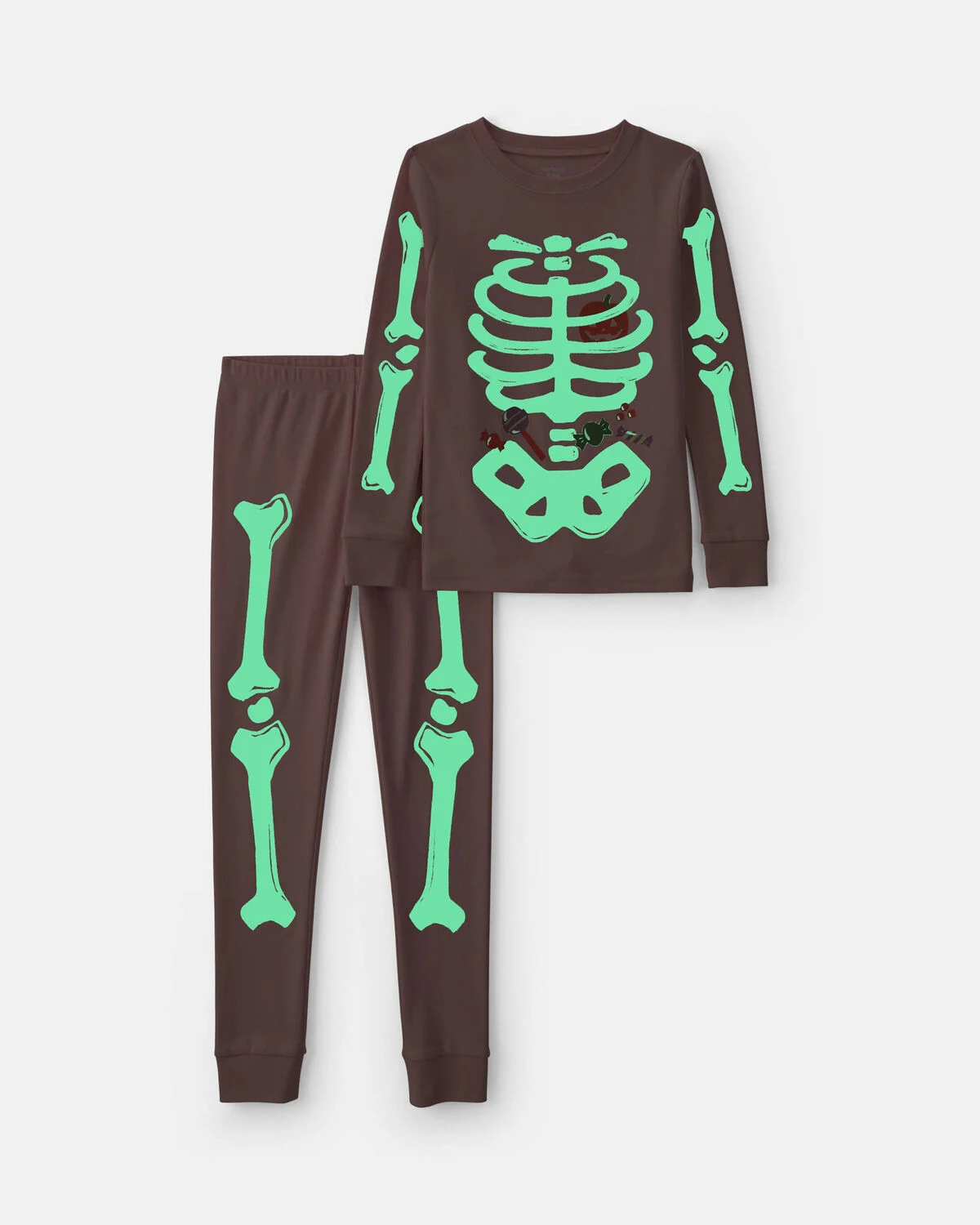 Girls 2-Piece Halloween Glow in the Dark Skeleton 100% Cotton Snug Fit Pajama Set - Pink - Image 2