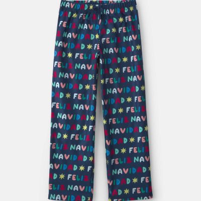 Adult 'Feliz Navidad' Christmas Fleece Loose Fit Pajama Bottoms - Navy Blue