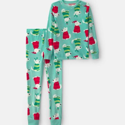 Kids 2-Piece Christmas DreamPlush Snug Fit Pajama Set - Green