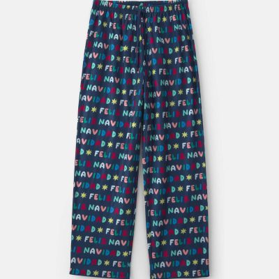 Kids 'Feliz Navidad' Christmas Fleece Loose Fit Pajama Bottoms - Navy Blue