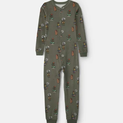 Boys 1-Piece Silly Food DreamPlush Snug Fit Pajama - Olive Green