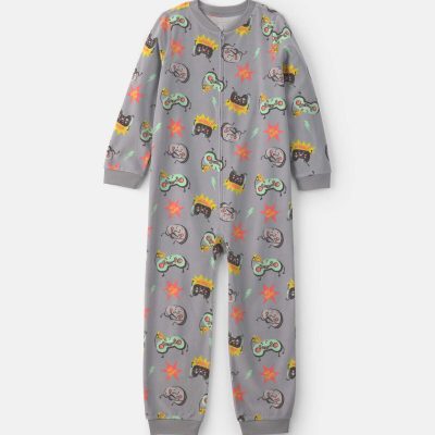 Boys 1-Piece Gamer Fleece Loose Fit Pajama - Grey
