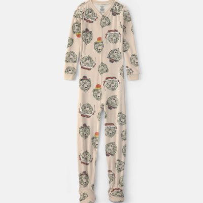Boys 1-Piece Bears DreamPlush Snug Fit Footed Pajama - Tan