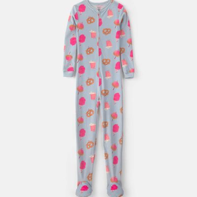 Girls 1-Piece Festival Treats DreamPlush Snug Fit Footed Pajama - Blue/Pink