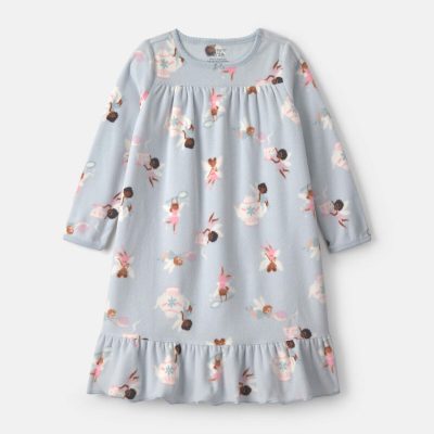 Girls Fairies Fleece Loose Fit Night Gown - Blue