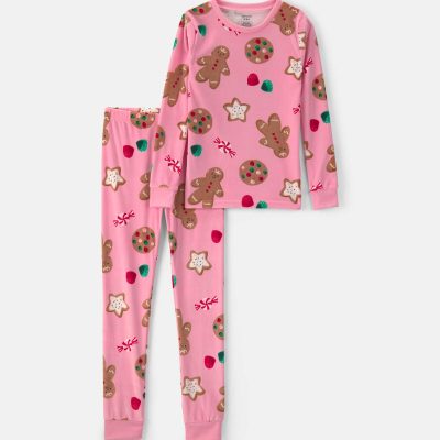 Girls 2-Piece Christmas Gingerbread DreamPlush Snug Fit Pajama Set - Pink