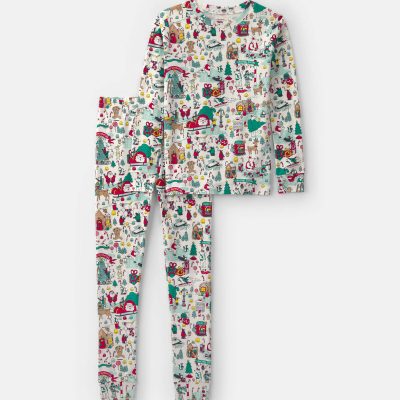 Kids 2-Piece Christmas Scavenger Hunt 100% Cotton Snug Fit Pajama Set