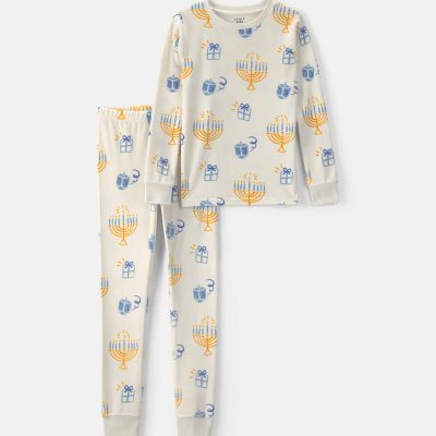Kids 2-Piece Hanukkah DreamPlush Snug Fit Pajama Set - Cream