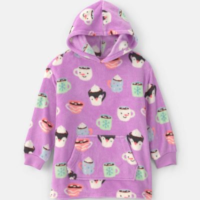 Girls Hot Cocoa Fleece Loose Fit Pajama Hoodie - Purple