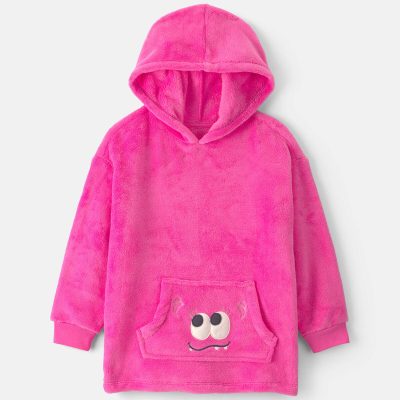 Girls Monster Fleece Loose Fit Pajama Hoodie - Pink