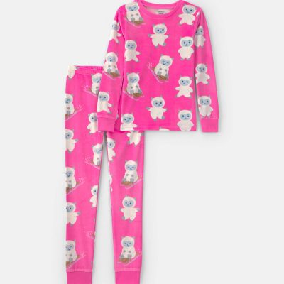 Girls 2-Piece Dream Plush Yeti Snug Fit Pajama Set - Pink