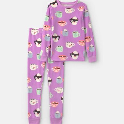 Girls 2-Piece Hot Cocoa DreamPlush Snug Fit Pajama Set - Purple