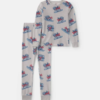 Boys 2-Piece Yeti Snowboard DreamPlush Snug Fit Pajama Set - Grey