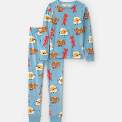 Boys 2-Piece Breakfast Foods DreamPlush Snug Fit Pajama Set - Blue