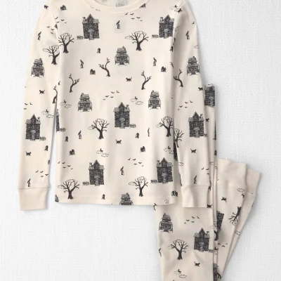 Kids 2-Piece Organic Cotton Pajamas in Spooky Village