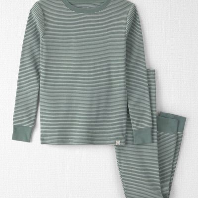 Kids 2-Piece Organic Cotton Ribbed Pajamas in Stripes