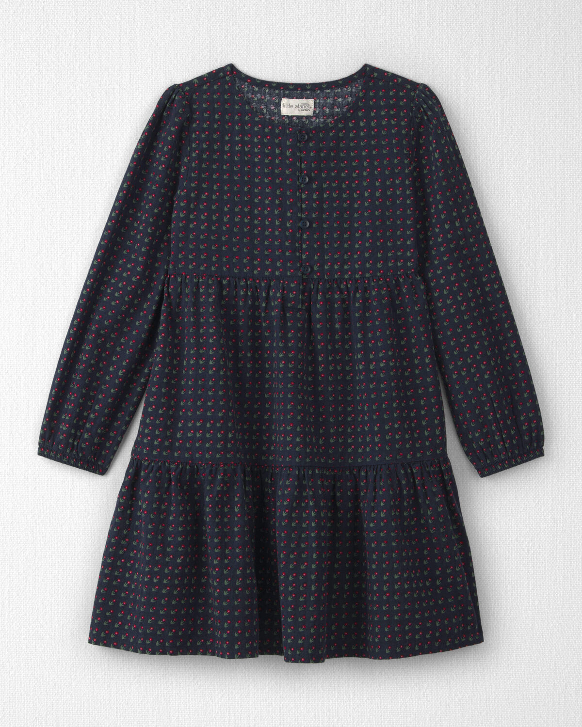 Girls Organic Cotton Dobby Dress in Navy Floral