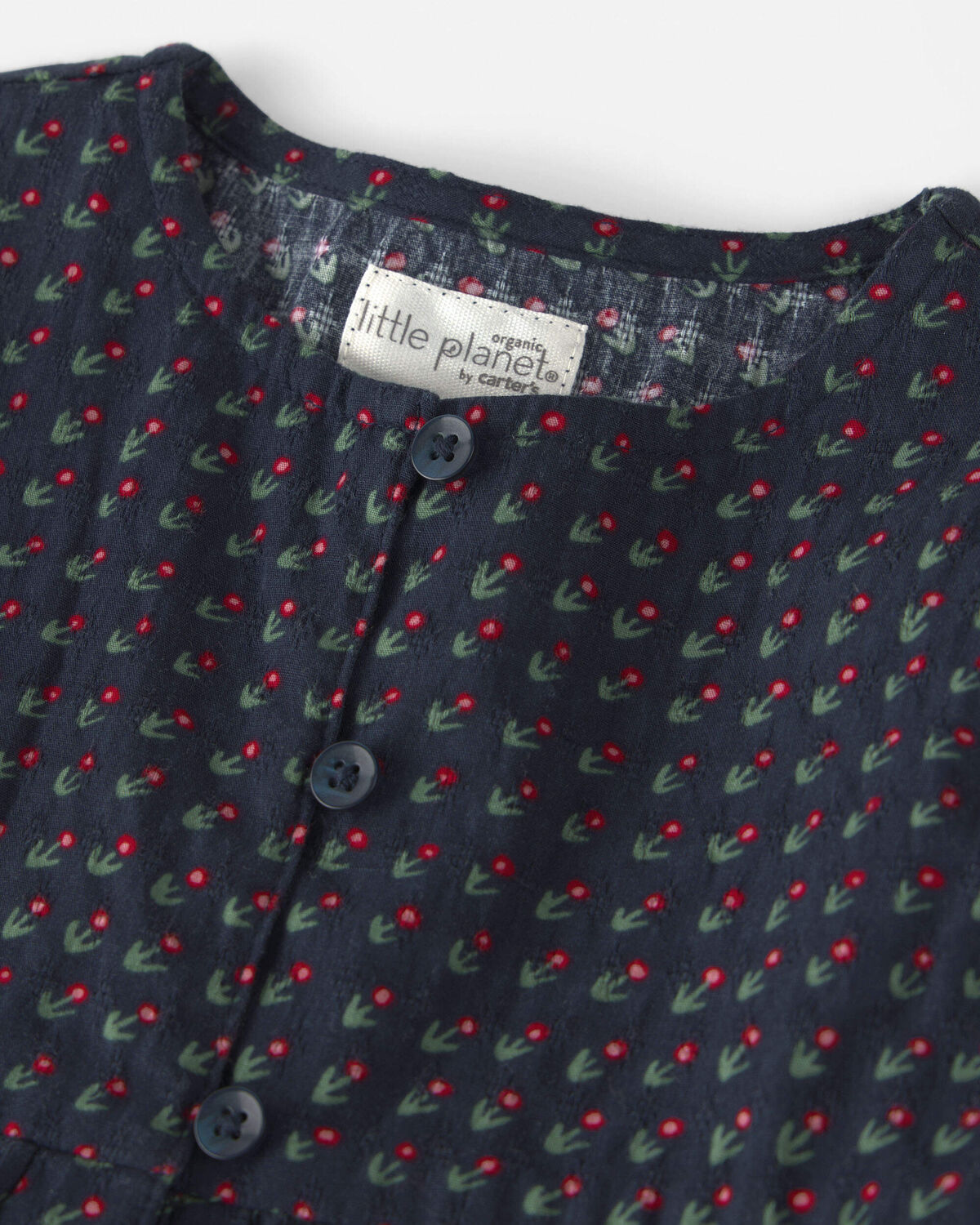 Girls Organic Cotton Dobby Dress in Navy Floral - Image 3