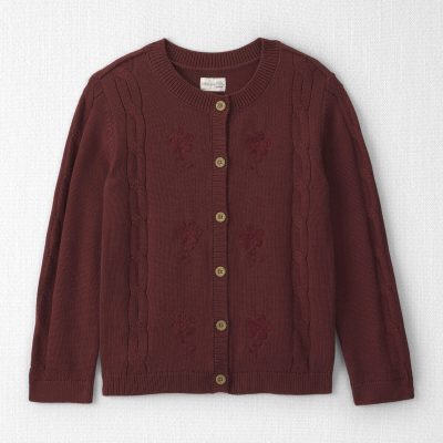 Girls Organic Cotton Sweater Knit Embroidered Cardigan