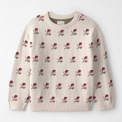Girls Organic Cotton Sweater Knit Pullover in Wildflower Maize