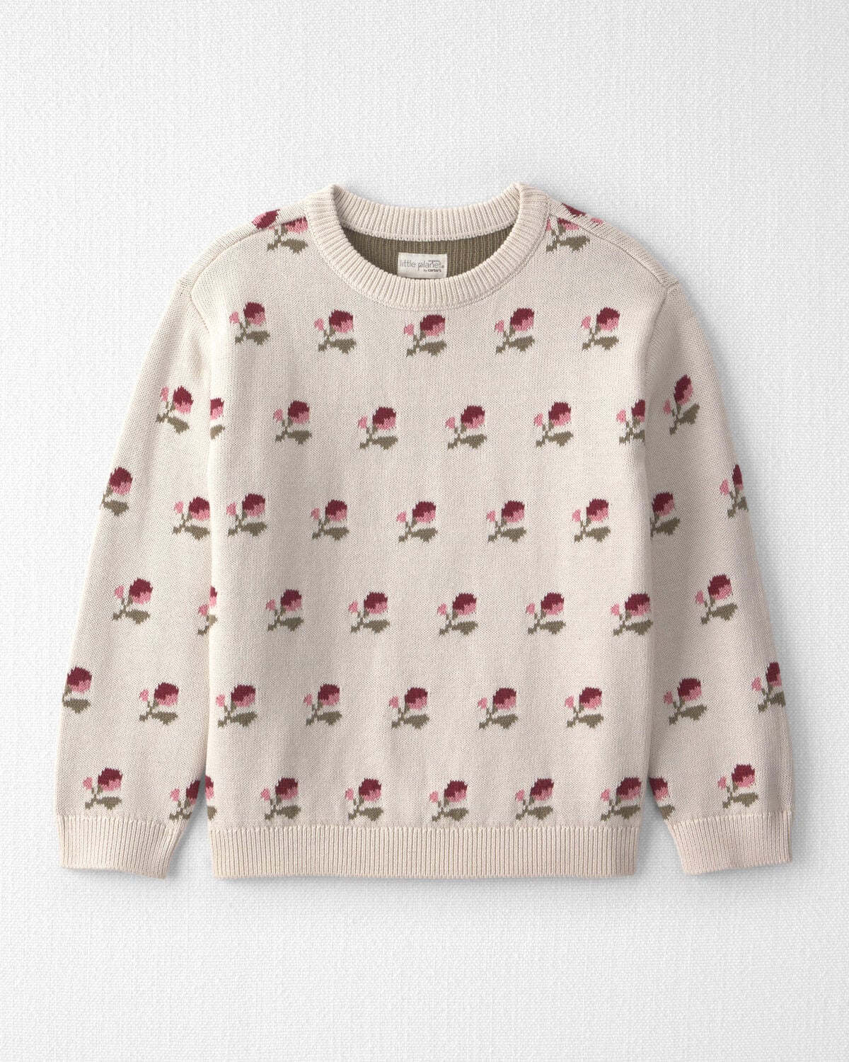 Girls Organic Cotton Sweater Knit Pullover in Wildflower Maize