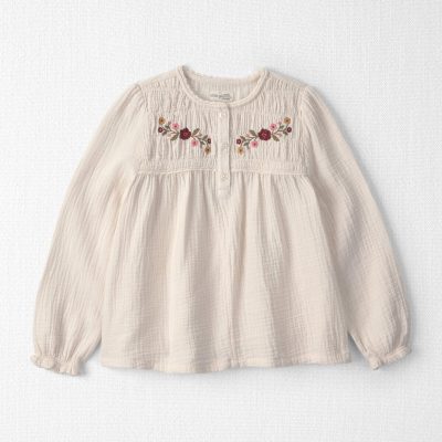 Girls Organic Cotton Embroidered Gauze Top