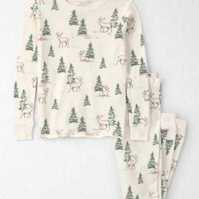 Kids 2-Piece Organic Cotton Pajamas in Reindeer Forest