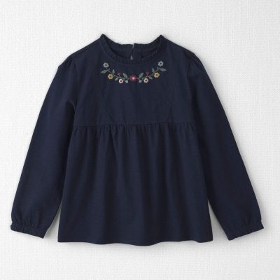 Girls Organic Cotton Embroidered Peplum Top