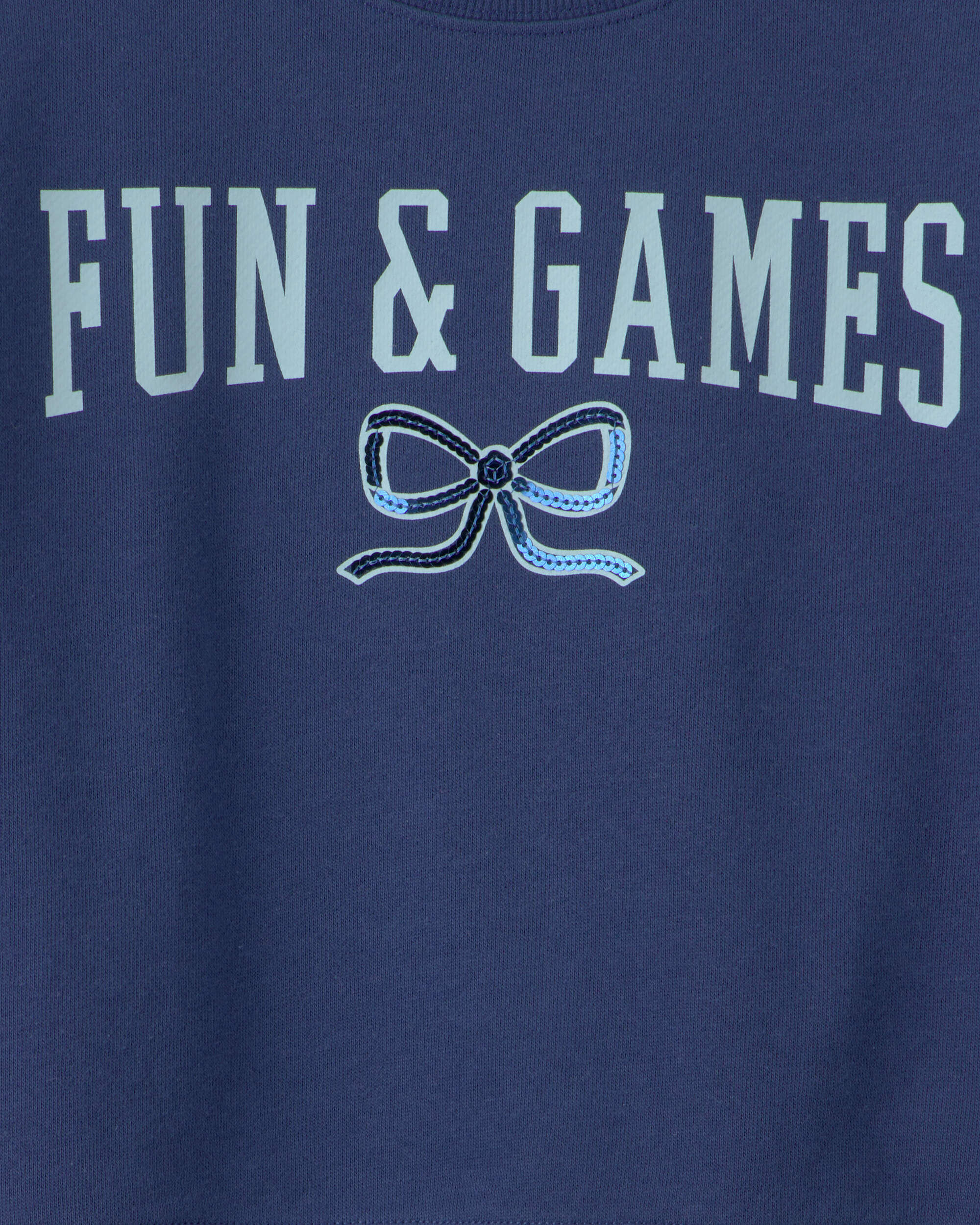 Girls 'Fun & Games' Bow French Terry Top - Navy Blue - Image 4