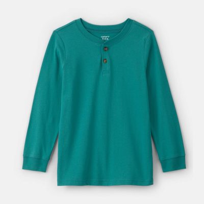 Boys Long-Sleeve Henley T-Shirt - Teal