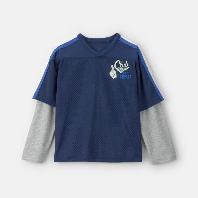 Boys 'Club Sports' Color Block Mesh Long-Sleeve Jersey - Navy Blue/Grey