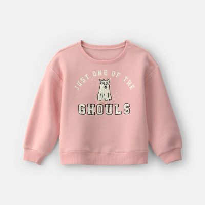 Girls Ghoul Halloween Fleece Pullover Sweatshirt - Pink