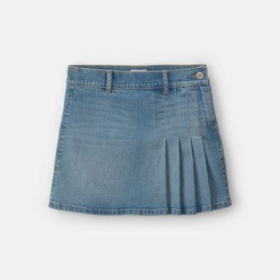 Girls Pleated Denim Skirt - Light Wash