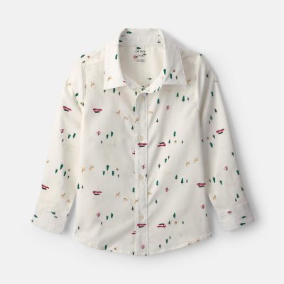 Boys Winter Long-Sleeve Button-Down Shirt - Cream