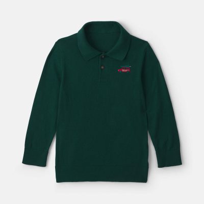 Boys Car Polo Sweater - Olive Green
